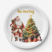 Santa Claus Christmas Tree Be Merry Pappteller (Vorderseite)