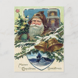 Santa Claus Christmas Tree Bell Star Feiertagspostkarte