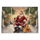 Santa Claus Christmas under palm tree California Große Geschenktüte (Vorderseite)