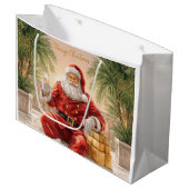 Santa Claus Christmas under palm tree California Große Geschenktüte (Vorderseite Schrägansicht)
