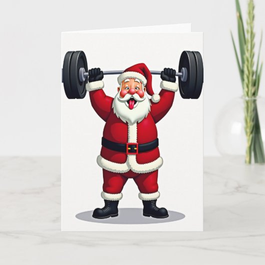 Santa Claus Christmas Weightlifting Karte (Vorderseite)