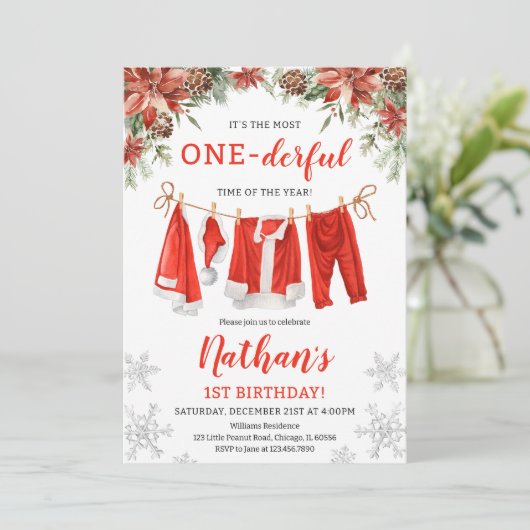 Santa Claus Clothesline Geburtstag Einladung (Stehend Vorderseite)