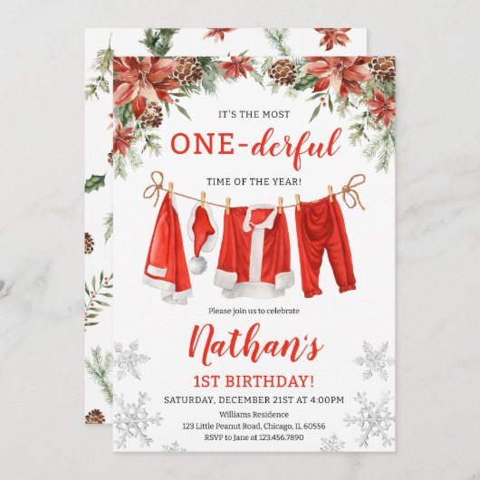 Santa Claus Clothesline Geburtstag Einladung (Vorne/Hinten)