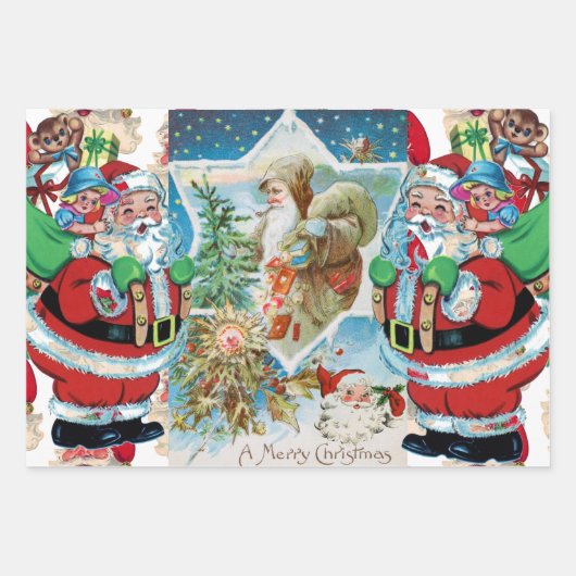 SANTA CLAUS COLLAGE Wrapping Paper Flat Sheet SET Geschenkpapier Set (Vorderseite 2)