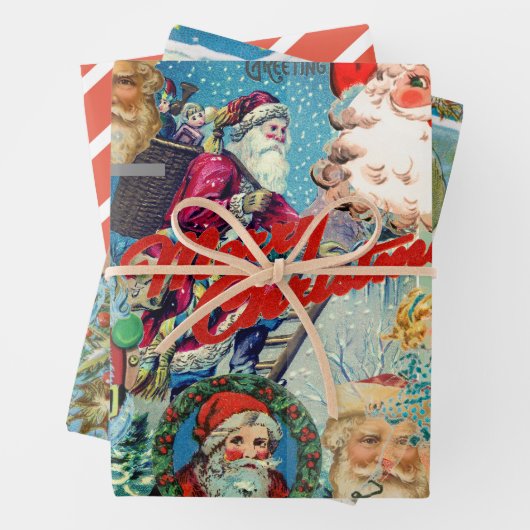 SANTA CLAUS COLLAGE Wrapping Paper Flat Sheet SET Geschenkpapier Set (Beispiel)