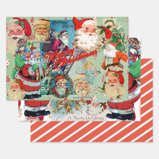 SANTA CLAUS COLLAGE Wrapping Paper Flat Sheet SET Geschenkpapier Set (Set)