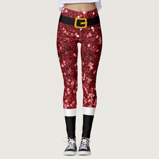 Santa Claus Costume Glitzer Weihnachten Leggings (Vorderseite)