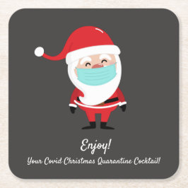 Santa Claus Covid Christmas Quarantine Cocktail Rechteckiger Pappuntersetzer