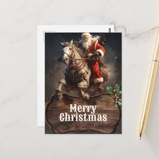 Santa Claus Cowboy Art Postkarte (Vorderseite/Rückseite Beispiel)
