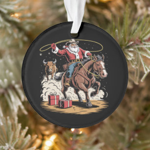 Santa Claus Cowboy Vintage Weihnachten Pferd Kuh  Ornament