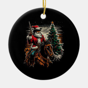 Santa Claus Cowboy - Vintage Weihnachtsbaum Cowboy Keramik Ornament