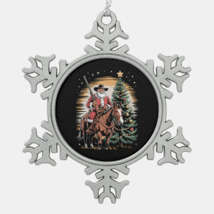 Santa Claus Cowboy Vintage Weihnachtsbaum Western Schneeflocken Zinn-Ornament