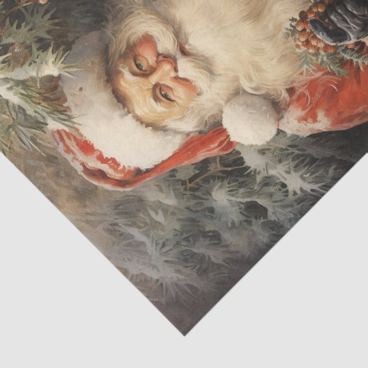 Santa Claus Cuddling a Christmas Tree Ivy Berries  Seidenpapier (Ausschnitt)