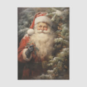 Santa Claus Cuddling a Christmas Tree Ivy Berries  Seidenpapier (Vorderseite)
