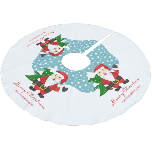 Santa Claus Custom Familienname Frohe Weihnachten Polyester Weihnachtsbaumdecke (Schrägansicht)