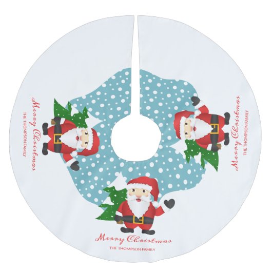 Santa Claus Custom Familienname Frohe Weihnachten Polyester Weihnachtsbaumdecke (Vorderseite)