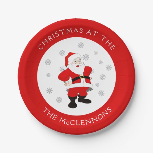 Santa Claus Custom Text Red Border Paper Plate Pappteller (Vorderseite)