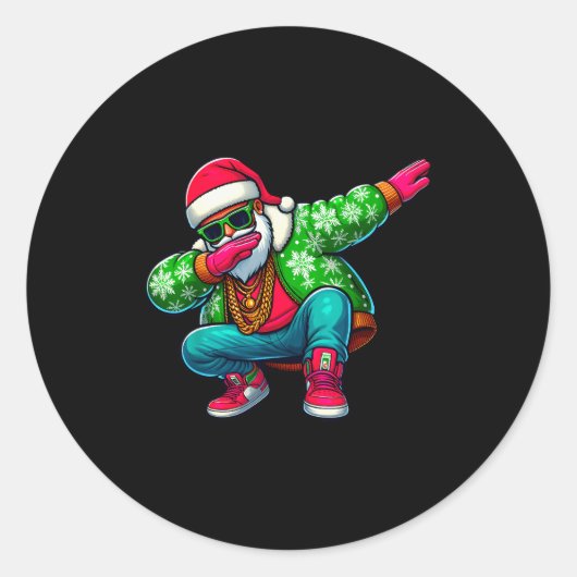 Santa Claus Dabbing Hip Hop Christmas Pajama Toddl Runder Aufkleber (Vorderseite)