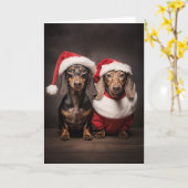Santa Claus Dackel Twins Karte (Gelbe Blume)