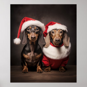 Santa Claus Dackel Twins Poster