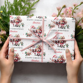Santa Claus Deer Happy Christmas Personalized Name Geschenkpapier