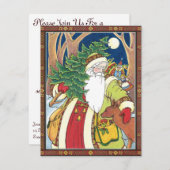 Santa Claus Deer in Forest, Weihnachts-Party Einladung (Vorne/Hinten)