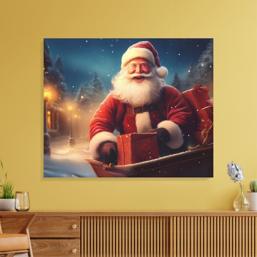 Santa claus delivering christmas gifts from sleigh leinwanddruck (Insitu (Wohnzimmer))