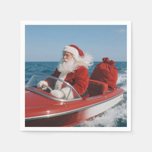 Santa Claus Delivering Gifts By Speedboat Serviette (Vorderseite)