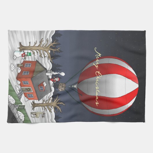 Santa Claus delivers Christmas presents Geschirrtuch (Horizontal)