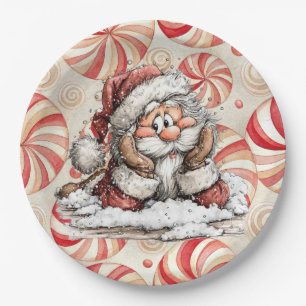 Santa Claus denkt, während er fiel Pappteller
