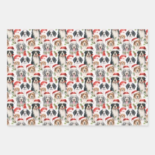 Santa Claus Dogs Pattern Weihnachten Geschenkpapier Set (Vorderseite 3)