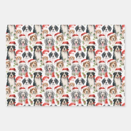 Santa Claus Dogs Pattern Weihnachten Geschenkpapier Set (Vorderseite)