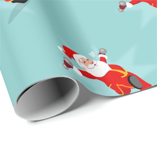 Santa Claus doing fitness exercises Geschenkpapier (Rolleneckpunkt)