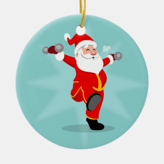 Santa Claus doing fitness exercises Keramik Ornament (Vorne)