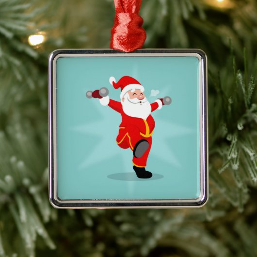 Santa Claus doing fitness exercises Ornament Aus Metall (Baum)