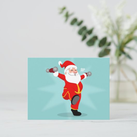 Santa Claus doing fitness exercises Postkarte (Stehend Vorderseite)