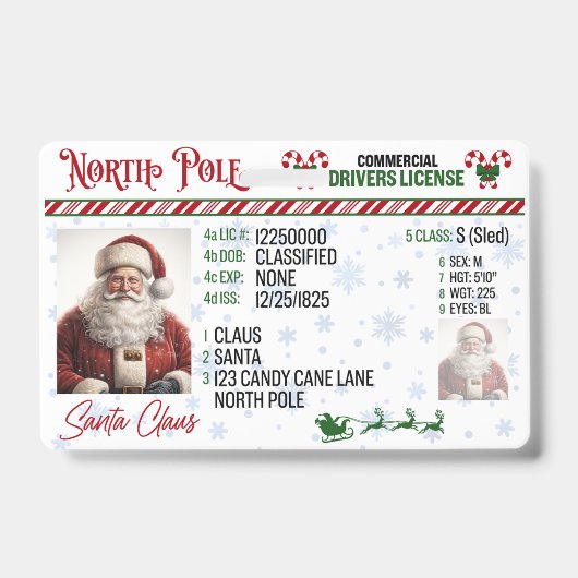 Santa Claus Driver License Christmas Abzeichen Ausweis (Vorderseite)
