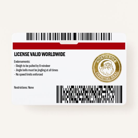Santa Claus Driver License Christmas Abzeichen Ausweis (Rückseite)