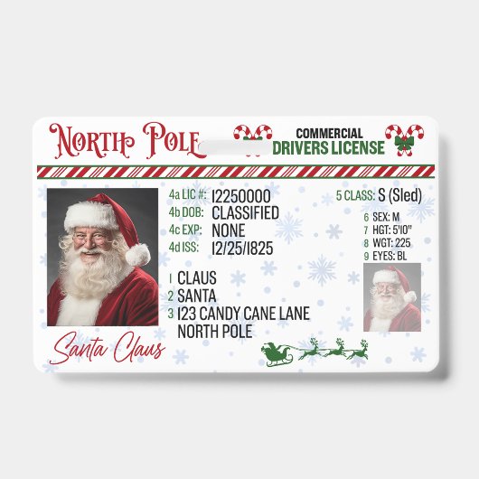 Santa Claus Driver License Christmas Abzeichen Ausweis (Vorderseite)