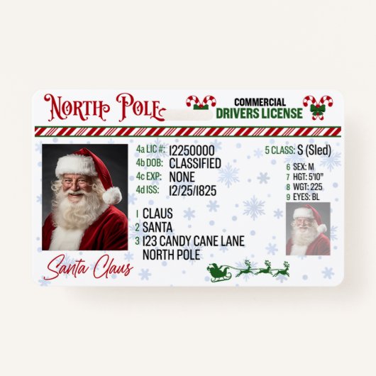 Santa Claus Driver License Christmas Abzeichen Ausweis (Vorderseite)