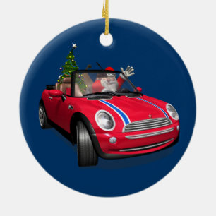 Santa Claus Driving A Mini Keramikornament