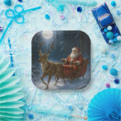 Santa Claus Driving a Sleigh In Moonlight Pappteller (Party)
