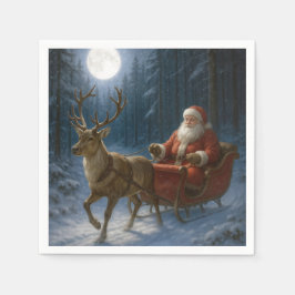 Santa Claus Driving a Sleigh In Moonlight Serviette