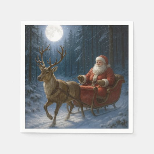 Santa Claus Driving a Sleigh In Moonlight Serviette (Vorderseite)