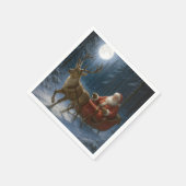 Santa Claus Driving a Sleigh In Moonlight Serviette (Ecke)