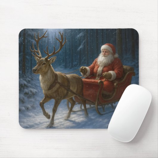 Santa Claus Driving a Sleigh Mousepad (Mit Mouse)