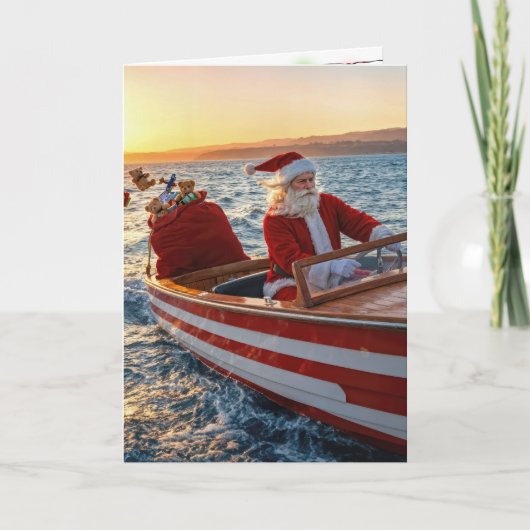 Santa Claus Driving a Speedboat Karte (Vorderseite)
