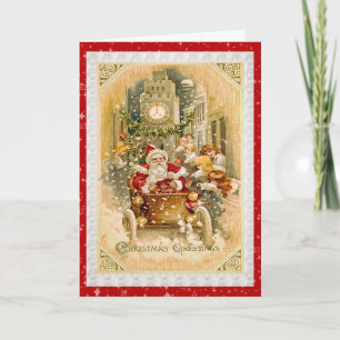 Santa Claus Driving to Town in Automobile Card Feiertagskarte