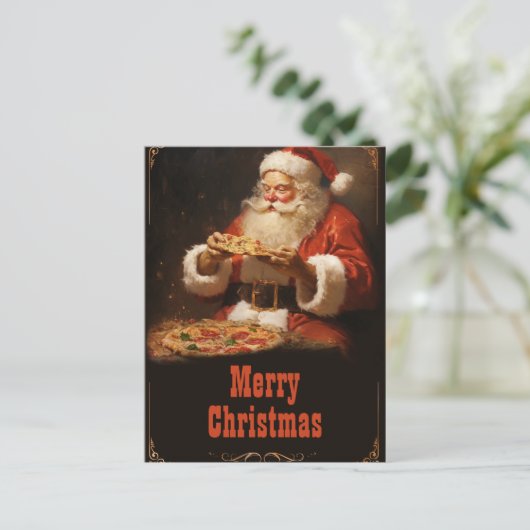 Santa Claus Eating Pizza Postkarte (Stehend Vorderseite)