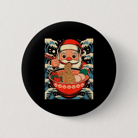 Santa Claus Eating Ramen Noodles Japanese Christma Button (Vorderseite)